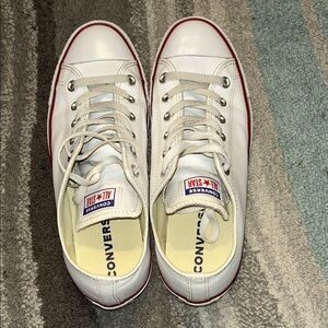 Converse White Leather Sneakers with Red Accents